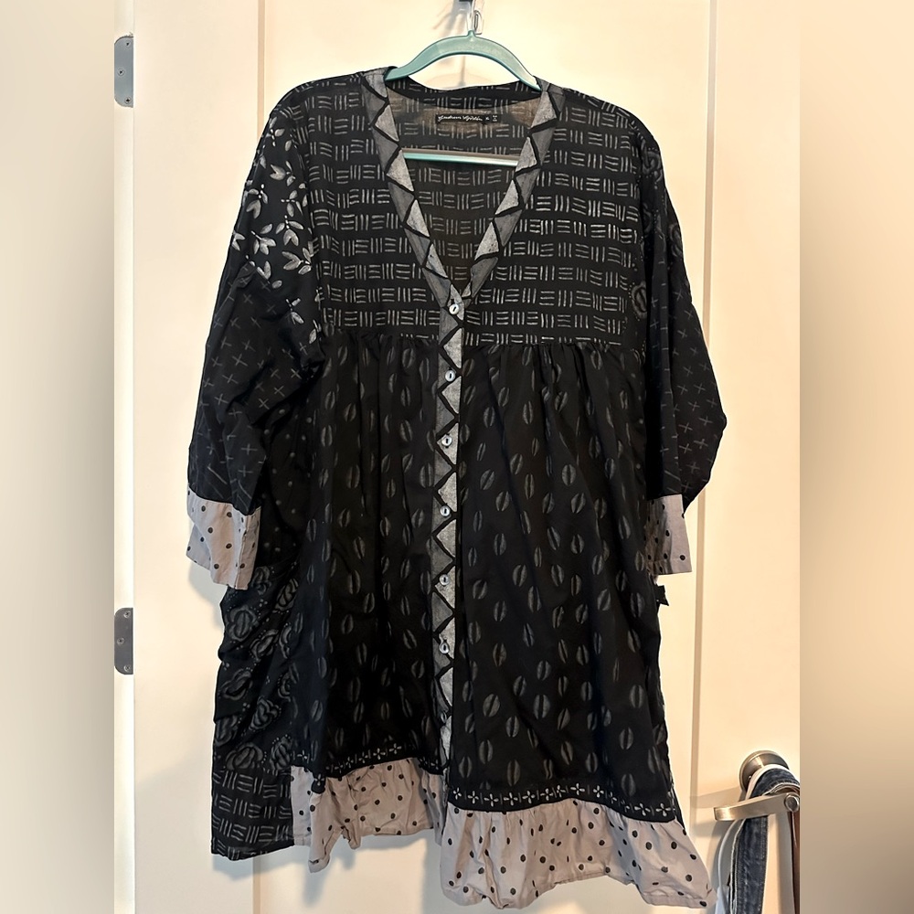 Gudrun Sjoden mixed print oversized slouchy pocket tunic dress coffee beans XL